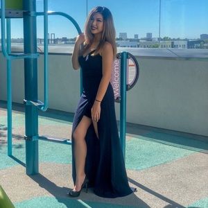 Windsor high low navy dress with lace